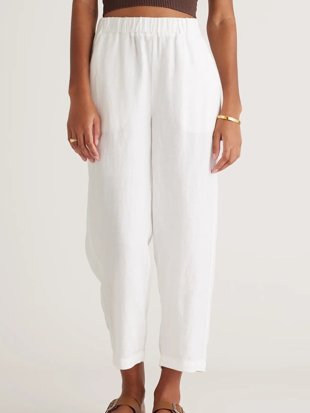 Quince European Linen White Cropped Pullon Casual Pants size M
